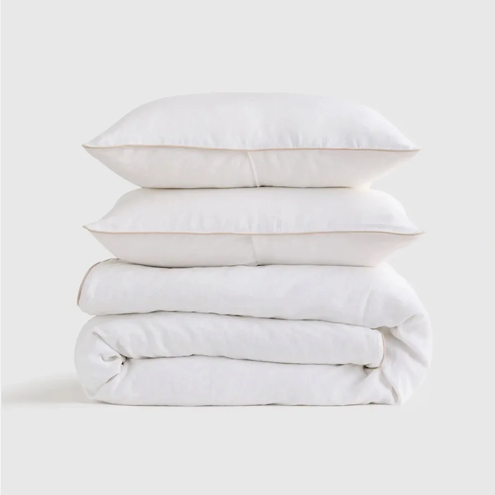 Quince White Cotton Duvet Cover Set with Contrast Piping